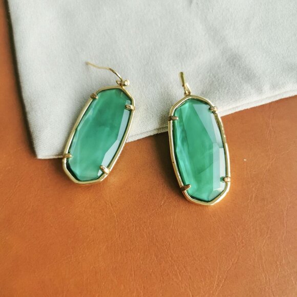 Kendra Scott Faceted Elle Gold Jade Green Earrings Trendy - Picture 3 of 4